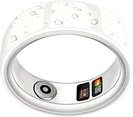 Ceramic Smart Ring for Women Men, Health Tracker Ring, No App Fee, White,7