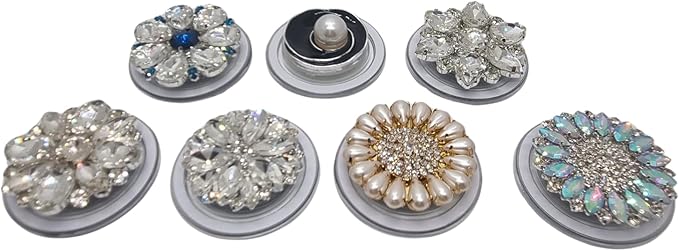 Magnetic Phone Grip Stand, Compatible with MagSafe, Adhesive Metal Ring Included for Non-MagSafe Cases, Expanding Holder and Kickstand, Pearl and Crystal Design (Vintage Crystal Brooch)