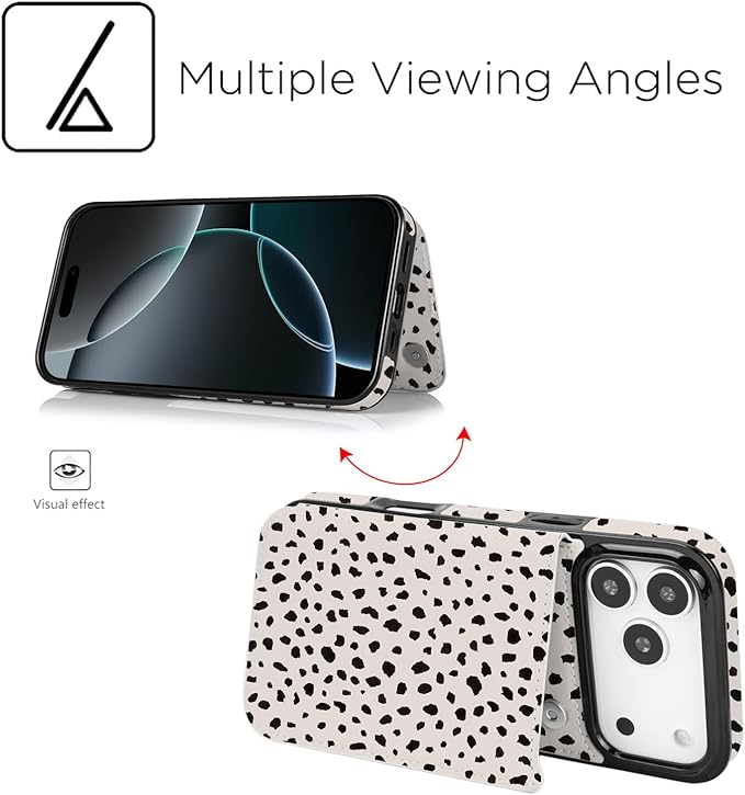 uCOLOR for iPhone 17 Pro Max Wallet Case with Card Holder PU Leather RFID Blocking Design iPhone 17 Pro Max flip case for Women Men Magnetic Clasp Kickstand Design 6.9 inch (Almond Latte Polka Dot)
