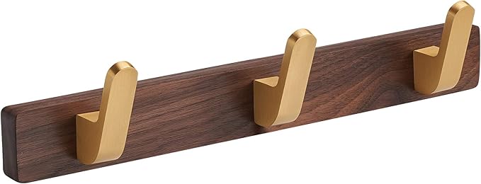 SARIHOSY] Wall Mounted Coat Rack,Multi Hook Hangers,Entryway Hanging Coat Rack,Metal Wood Coat Rail with 3 Hooks，Walnut Wood,zinc Alloy,Bedroom,Bathroom,Foyer,Living Room,Metal Household Items