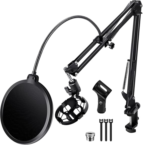 BILIONE Versatile Boom Arm Stand for Desk, Adjustable Microphone Stand Kit