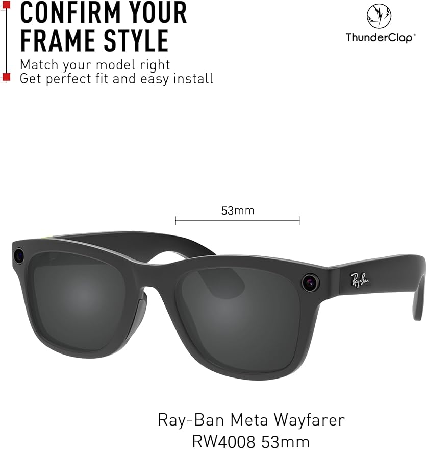 ThunderClap POLARIZED Replacement Lenses Compatible with Ray-Ban Meta Wayfarer RW4006 50mm | RW4008 53mm Smart Glasses