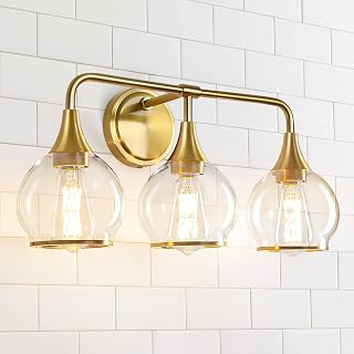 Gold Bathroom Vanity Light 3-Lights Bathroom Light Fixtures Over Mirror with Clear Glass Shade 22.4 inch Wall Sconce Lighting Bath(Exclude E26 Bulb) - Image 1