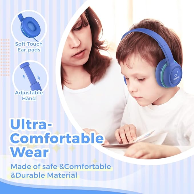 Kids Headphones, Wired Headphones for Kid with Safe Volume Limiter, Kid Headphone with Cord 3.5mm Jack, On-Ear Girls Boys Toddler Headphone for School ﻿