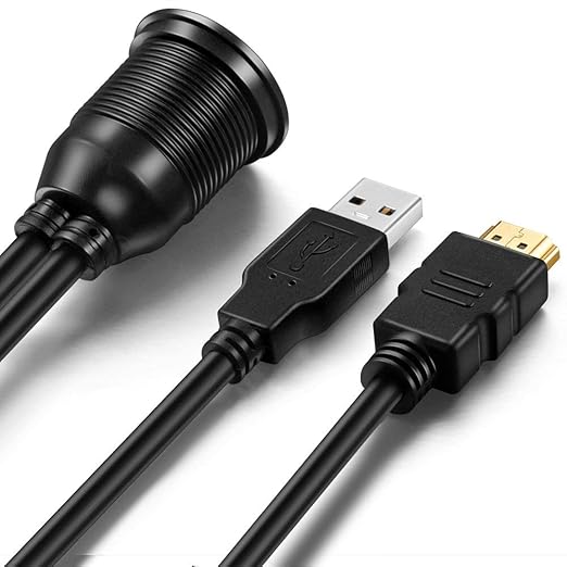 USB3.0 and HDMI Mount Cable – USB3.0 and HDMI Extension Flush, Dash, Panel Mount Cable, for Car, Boat, Motorcycle (3 Feet)