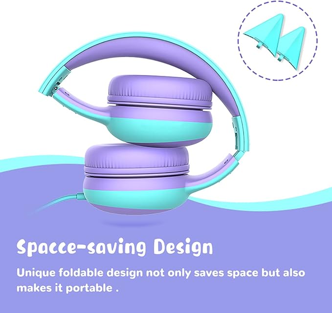 gorsun Kids Headphones with Limited Volume, Cat Ear Toddler Headphones, Wired Headphone Over Ear for Boys and Girls,Stereo Sound Foldable 3.5mm Headset for Children