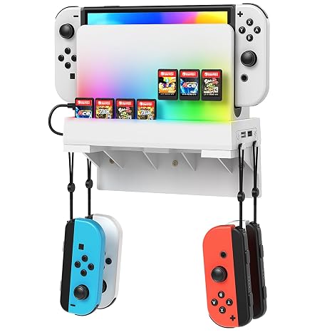 RGB Wall Mount for Nintendo Switch/OLED Accessories, 7 Light Mode
