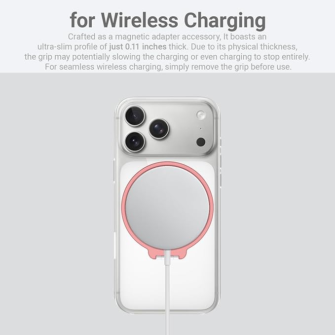 Grat 4 for Magsafe Magnetic Phone Grip Stand, 360° Rotatable Elastic Strap Loop, Detachable Ultra-Thin Aluminum Ring Kickstand Compatible with iPhone 17 Pro Max Air 16 15 14 13 12, Silver