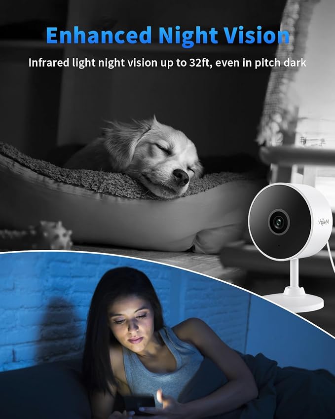2K Indoor Security Camera for Home Security, AI Voice Change for 2-Way Talk, Motion Detection, Night Vision, 24/7 SD Recording/Cloud Storage, WiFi Home Camera (White)