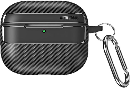 for Hard AirPods Pro 3 Case 2025|Cool Carbon Fiber Air Pods Pro 3 Case (Model A2700/A2931)|with Keychain|Airpod 3 Pro Cases for Man(Black)