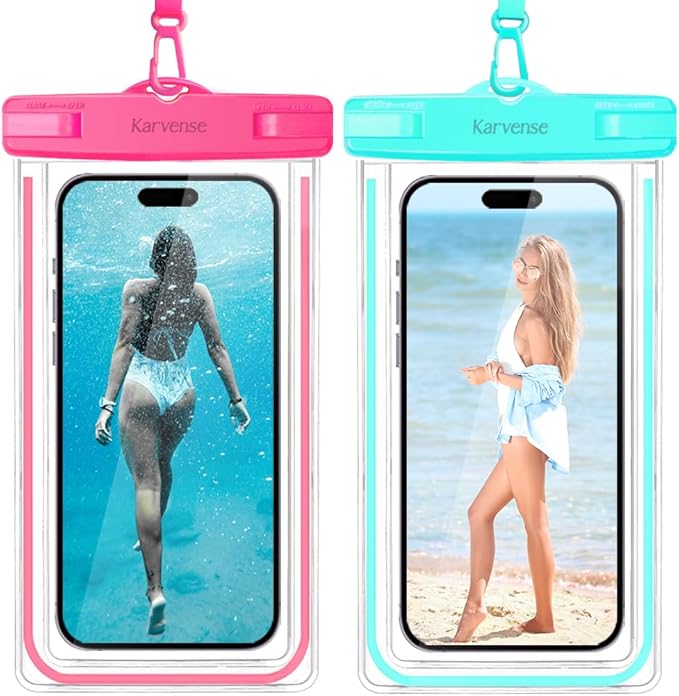 Waterproof Cell Phone Pouch Case, 2 Pack Universal Waterproof Phone Bag/Holder for iPhone/Samsung Galaxy/Pixel, Underwater Dry Bag for Travel, Vacation, Beach, Kayaking,Snorkeling, Water Park