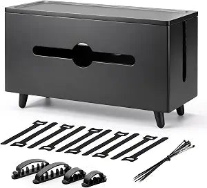 Extra Large Cable Management Box，Wood Cable Organizer Box,Power Strip Box & Organizer for Power Strip, TV Wires & Desk Cable Storage,Hide Desk Cord and Floor Cables (Black) (Black)