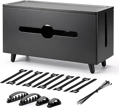 Extra Large Cable Management Box，Wood Cable Organizer Box,Power Strip Box & Organizer for Power Strip, TV Wires & Desk Cable Storage,Hide Desk Cord and Floor Cables (Black) (Black)