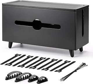 Extra Large Cable Management Box，Wood Cable Organizer Box,Power Strip Box & Organizer for Power Strip, TV Wires & Desk Cable Storage,Hide Desk Cord and Floor Cables (Black) (Black)