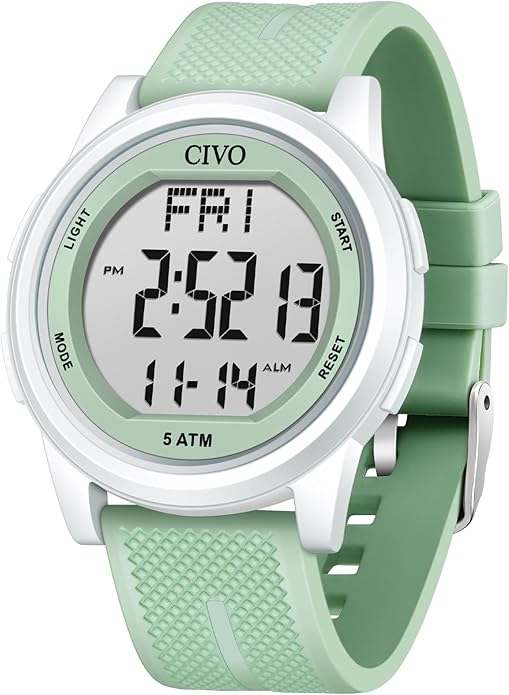 CIVO Digital Watches for Men Women: Sports Waterproof Wristwatch with Stopwatch Alarm Date - LED Backlight Big Numbers Silicone Watch for Outdoor Camping Running Cycling
