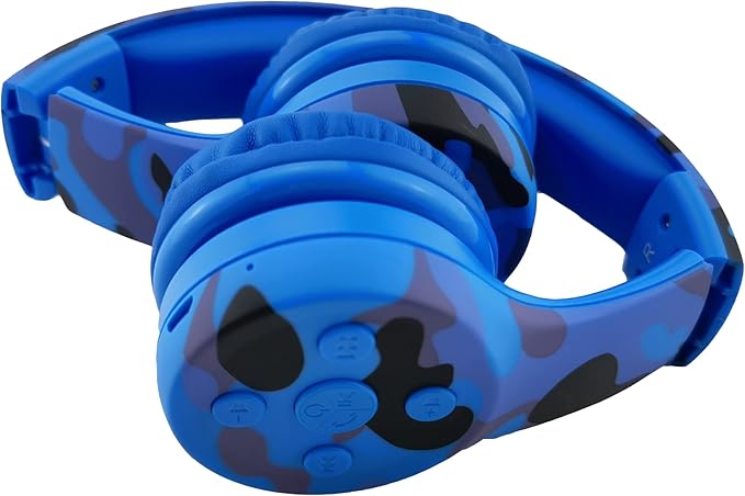 Toddler Headphones Wireless,Kids camo Bluetooth Headphones, 5 Button Easy Use, 93db Foldable with Built-in Mic for Cell Phones TV Tablet Network Boys Girls (bs690 Blue Camo)