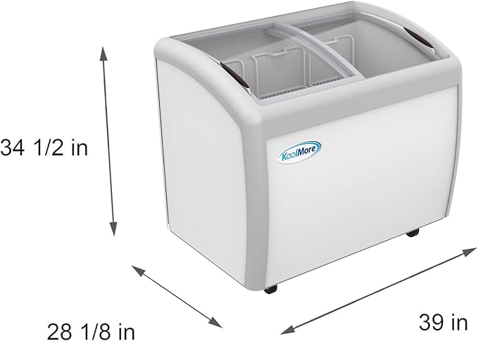 KoolMore - MCF-9C Commercial Ice Cream Freezer Display Case, Glass Top Chest Freezer with 3 Storage Baskets and Sliding Lid, Large 9 cu. ft. Capacity, White