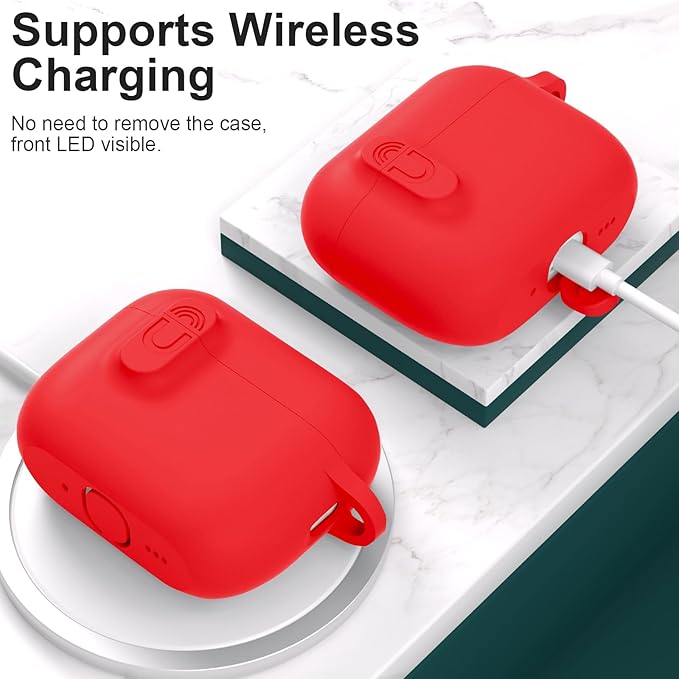 ATUAT for AirPods Pro 3 Case with Magnetic Lid Lock, Protective Soft Silicone Cover with Keychain Cleaner Kit for Women Men for Apple AirPods Pro 3rd Generation(2025), Front LED Visible, Red
