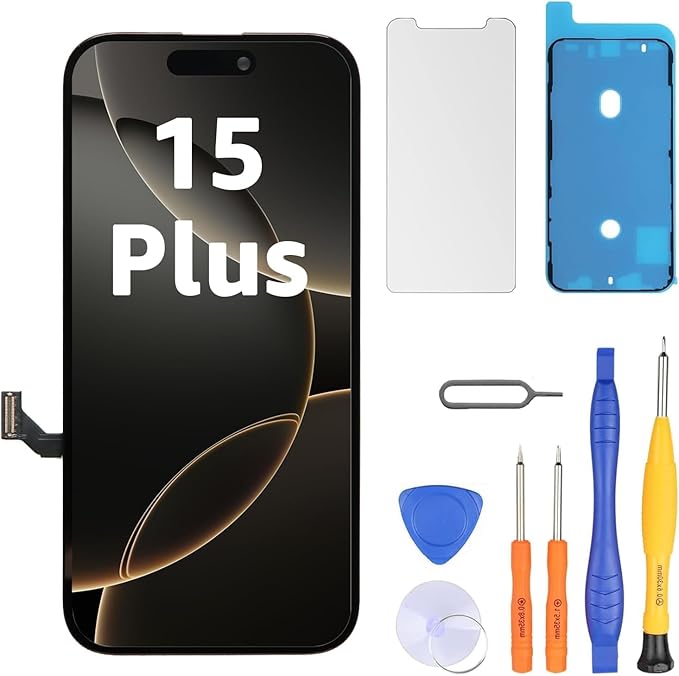 LL TRADER Screen Replacement for iPhone 15 Plus 6.7" LCD Retina FHD Display COF Touch Screen Digitizer with Repair Tool Kits, Waterproof Tape, Screen Protector (Truetone programable)