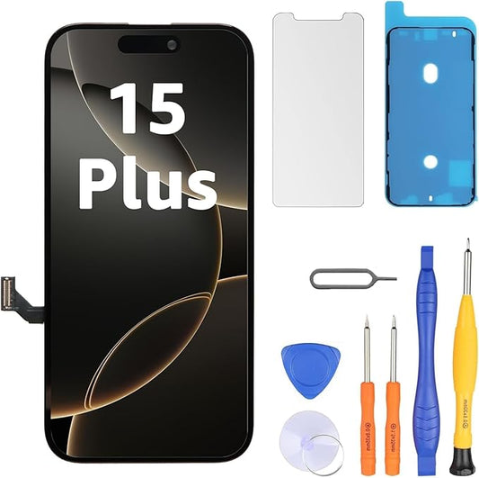 LL TRADER Screen Replacement for iPhone 15 Plus 6.7" LCD Retina FHD Display COF Touch Screen Digitizer with Repair Tool Kits, Waterproof Tape, Screen Protector (Truetone programable)