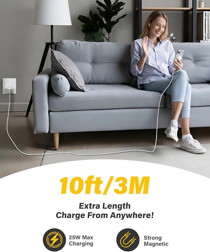 25W Qi2.2 Magnetic Wireless Charger, Fast Charging Pad for iPhone 17/16/15/14/13/12 Series & AirPods, Strong Magnet, Portable for Travel Home Office (White, 2Pack 10FT)