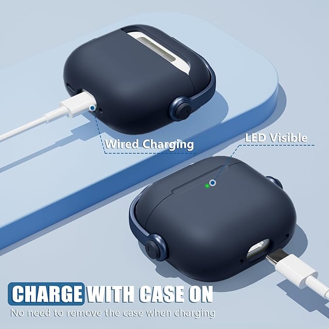 AirPods 4 Case 2024 USB-C with Cleaner Kit, Drop Protection, Safety Lock Design, Blue, Case for Men with Lock and Keychain, Secure Use, Protect AirPods, Emergency Phone Holder