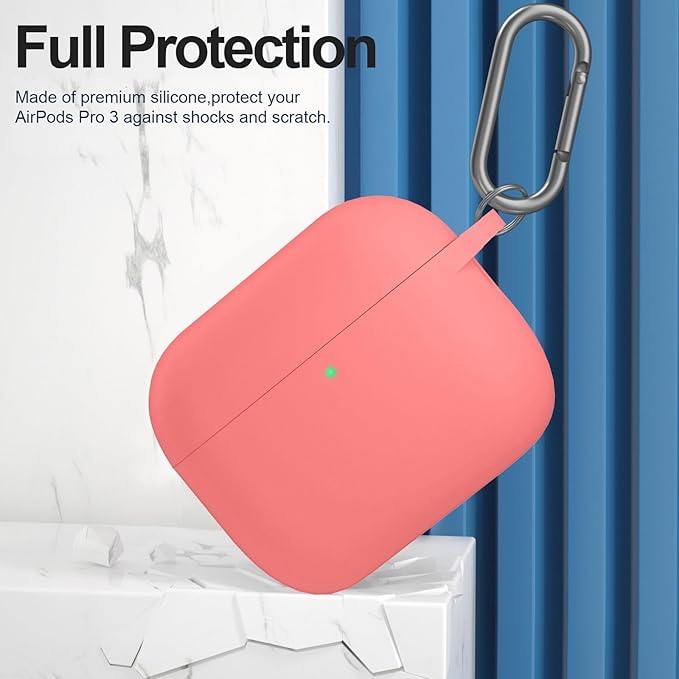 ATUAT for AirPods Pro 3 Case Cover with Cleaner, Protective Soft Silicone Skin with Keychain for Women Men for Apple AirPods Pro 3rd Generation Case(2025), Front LED Visible, Coral