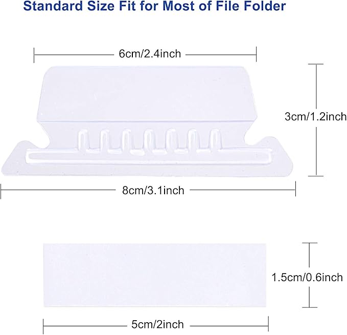 hupos File Folder Tabs, 100+200 Sets Hanging File Folder Tabs with Inserts for Hanging Folders, 2 Inch Clear Plastic Hanging File Tabs for Quick Identification