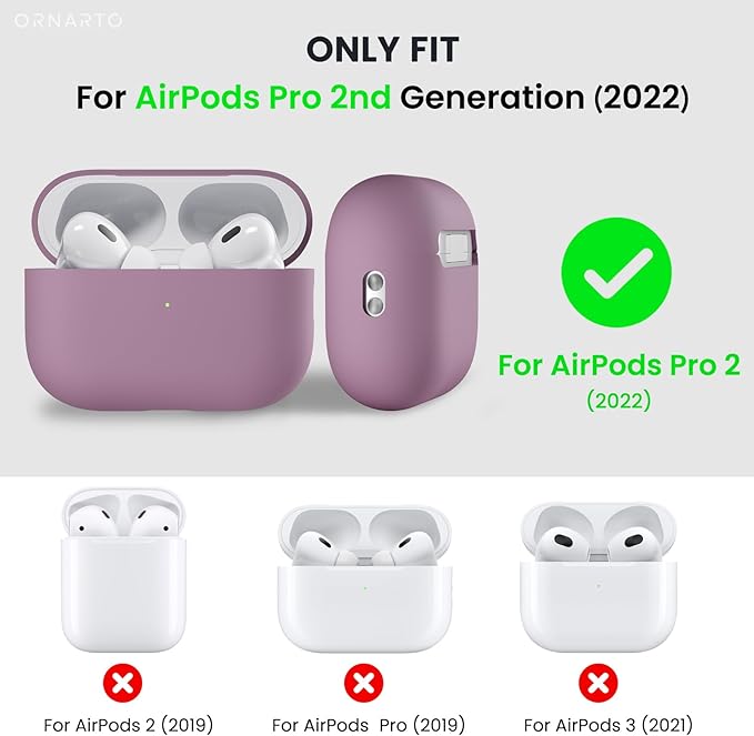 ORNARTO Compatible with AirPods Pro 2 Case 2022, Full Protective Hybrid Silicone for AirPods Pro 2nd Generation Case, Front LED Visible Skin Cover-Lilac Purple
