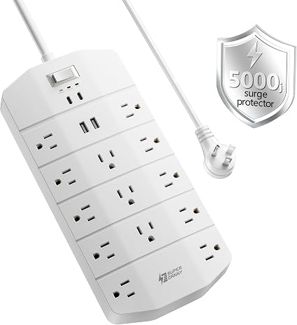 SUPERDANNY Power Strip Surge Protector 5000J, 10FT, 15A, PD 20W, 13 AC