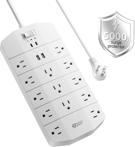 SUPERDANNY Power Strip Surge Protector 5000J, 10FT, 15A, PD 20W, 13 AC