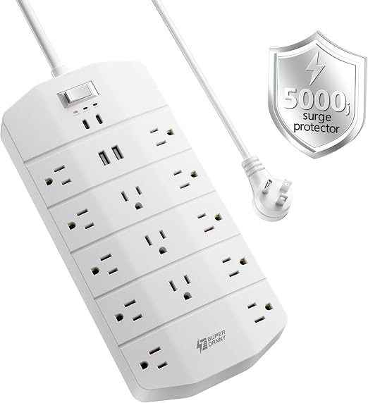 SUPERDANNY Power Strip Surge Protector 5000J, 10FT, 15A, PD 20W, 13 AC