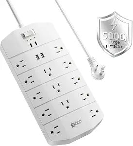 SUPERDANNY Power Strip Surge Protector 5000J, 10FT, 15A, PD 20W, 13 AC