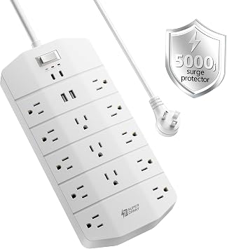 SUPERDANNY Power Strip Surge Protector 5000J, 10FT, 15A, PD 20W, 13 AC