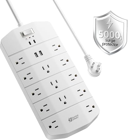 SUPERDANNY Power Strip Surge Protector 5000J, 10FT, 15A, PD 20W, 13 AC
