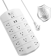 SUPERDANNY Power Strip Surge Protector 5000J, 10FT, 15A, PD 20W, 13 AC - Image 1