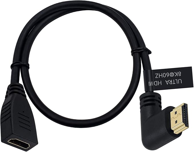 Poyiccot 8K HDMI Extension Cable 2FT, 90 Degree Left Angle Male to Female HDMI 2.1 Cable, 48Gbps High Speed, with 8K@60Hz, 4K@120Hz, HDR, Compatible for Roku TV Stick, HDTV, PS5/PS4