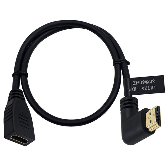 Poyiccot 8K HDMI Extension Cable 2FT, 90 Degree Left Angle Male to Female HDMI 2.1 Cable, 48Gbps High Speed, with 8K@60Hz, 4K@120Hz, HDR, Compatible for Roku TV Stick, HDTV, PS5/PS4