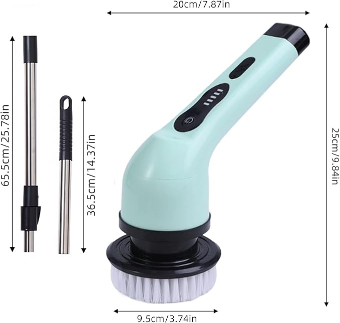 Cordless Spin Scrubber, IPX6 Rated Electric Cleaning Brush w9 Heads and Extension Arm for Bathroom, Tile, Kitchen - Green ABS (6 Replaceable Brush Head)