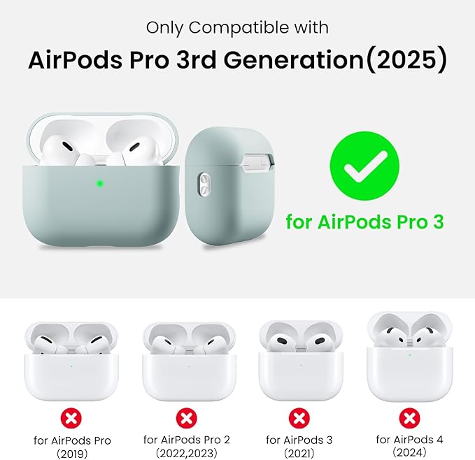 ORNARTO Compatible with AirPods Pro 3 Case 2025, Full Protective Hybrid Silicone for AirPods Pro 3rd Generation Case, Front LED Visible Skin Cover-Mint Green