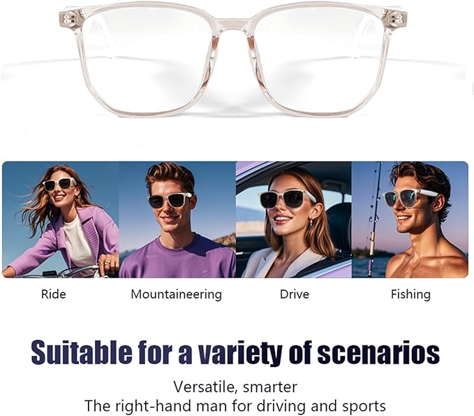 Smart Glasses Bluetooth for Women with Speaker Anti-Blue Light Polarized Built-in Microphone for Android iOS (White Frame - Blue Light)