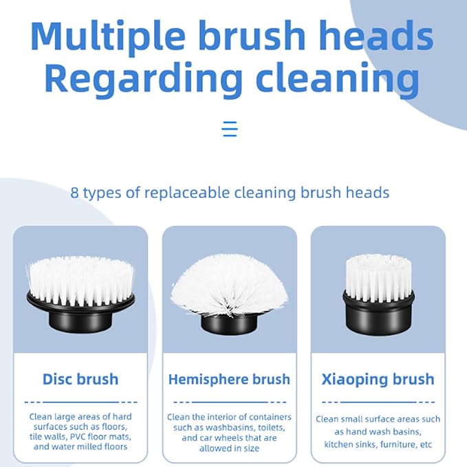 Pssopp Electric Scrubbing Brush, 8 in 1 Cordless Cleaning Brush Tile Tub Scrubber for Bathroom Shower Bathtub Washbasin