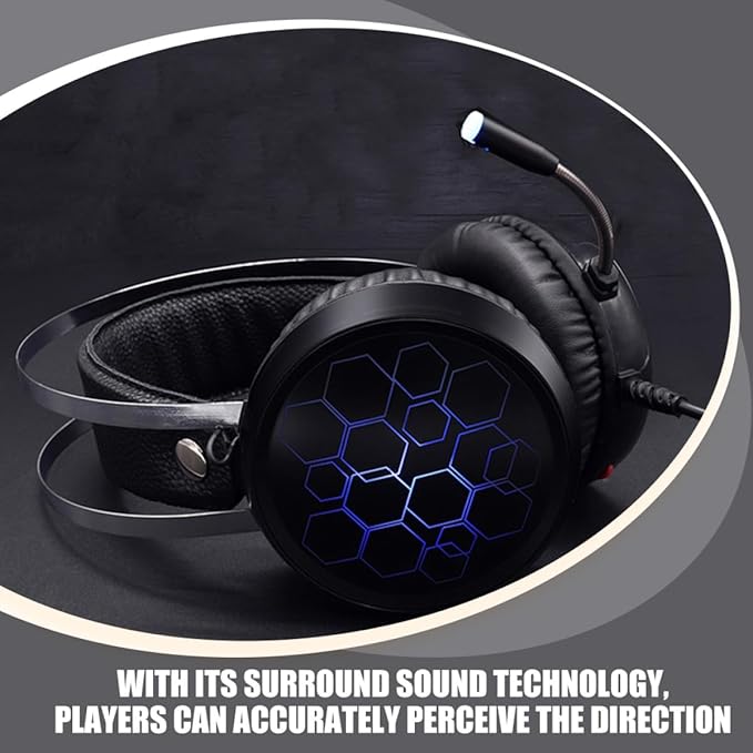 Wired Gaming Headset with USB 7.1 Surround Sound and RGB Lighting Over-Ear Headphones with Microphone for Online Competition
