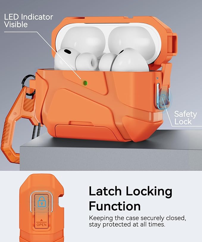 for AirPods Pro 3rd Case (2025 New),Secure Lock & Phone Stand Design Compatible with Airpods Pro 3 Generation Cover with Cleaner Kit-Orange