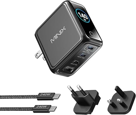 MINIX 140W Max 4-Port GaN Charging Blocks,Smart Display for MacBook Charger