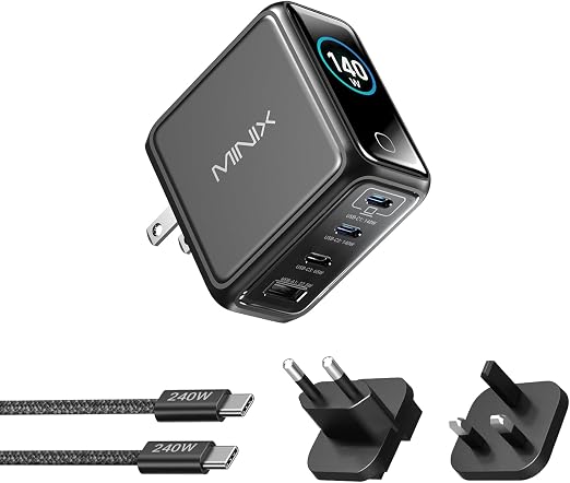 MINIX 140W Max 4-Port GaN Charging Blocks,Smart Display for MacBook Charger