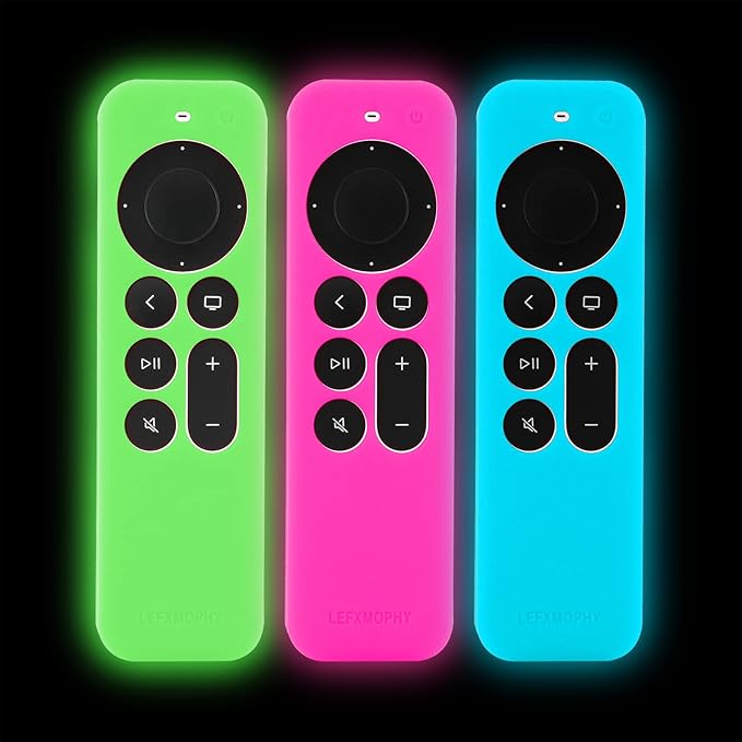 LEFXMOPHY Protective Case for Apple TV Siri Remote 2023 2024 2021 2022, Silicone Cover for 4K HD Controller 2nd 3rd Gen, 3-Pack Green, Hot Pink, Blue Sleeve Glow in Dark with Lanyard