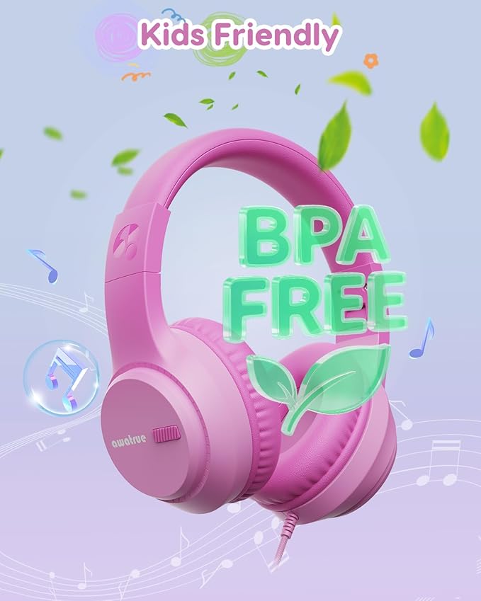 USB-C Kids Headphones, 74/85/94dB Volume Limiter, Foldable Wired Over Ear Headphones for Travel, Toddler Headphones for School, Travel, iPad, Tablet, Pink Gradient