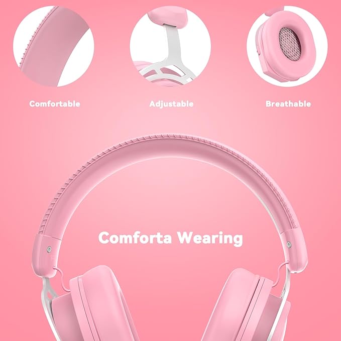 A88 Gaming Headset with Mic for Ps5, Pc, Xbox One Series X/s, Ps4, Switch, Stereo Wired Noise Cancelling Headphones with Microphone for Computer, Laptop, Mac, Nintendo, Games (Pink)