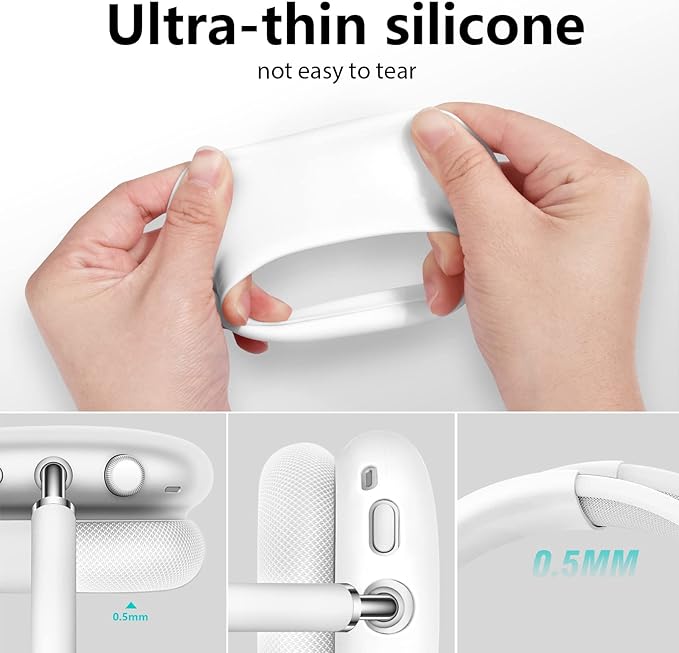Case for Airpods Max Headphones, Ear Pad Case Cover/Ear Cups Co ver/Headband for AirPods Max (USB-C/Lightning)(2024/2020), Silicone for Apple Airpod Max, Accessories Cases(White)